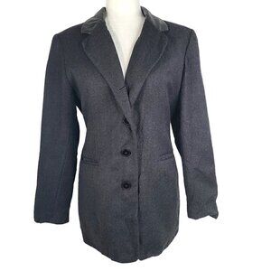 Sandro Black Wool Leather Collar Blazer Coat Jacket